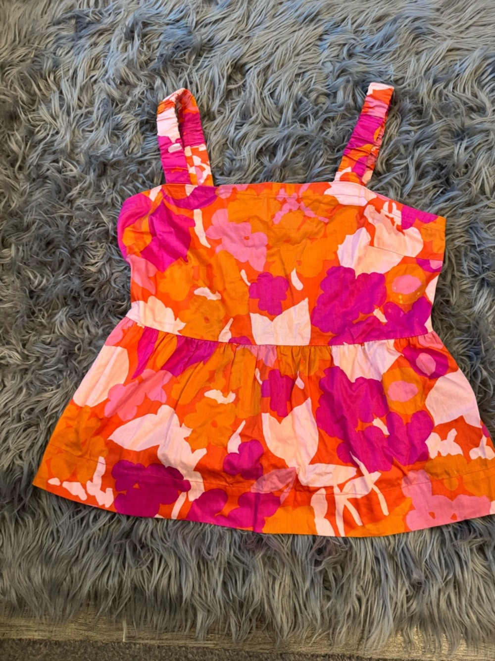 Free Assembly Floral Peplum Camisole in Pink & Orange. Open back